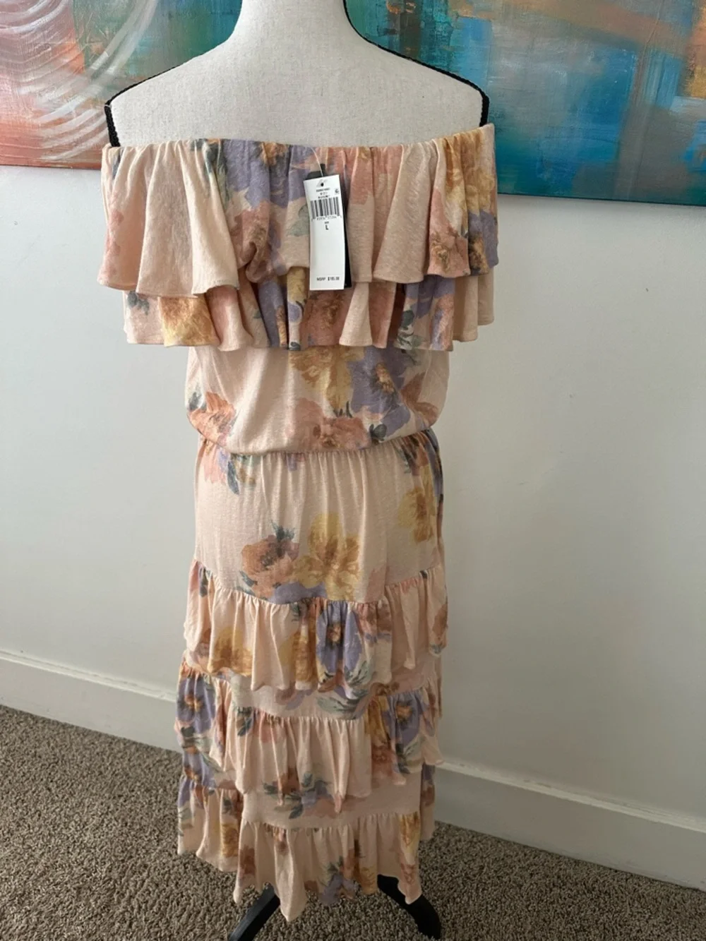 Ralph Lauren Black Label NWT Floral Tiered Off Shoulder Midi Dress Linen Blend L - Picture 7 of 15